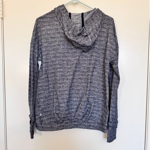 Lululemon Extra Mile Hoodie Running Luon Ringspun Denim Black White Size 6 - Picture 5 of 5